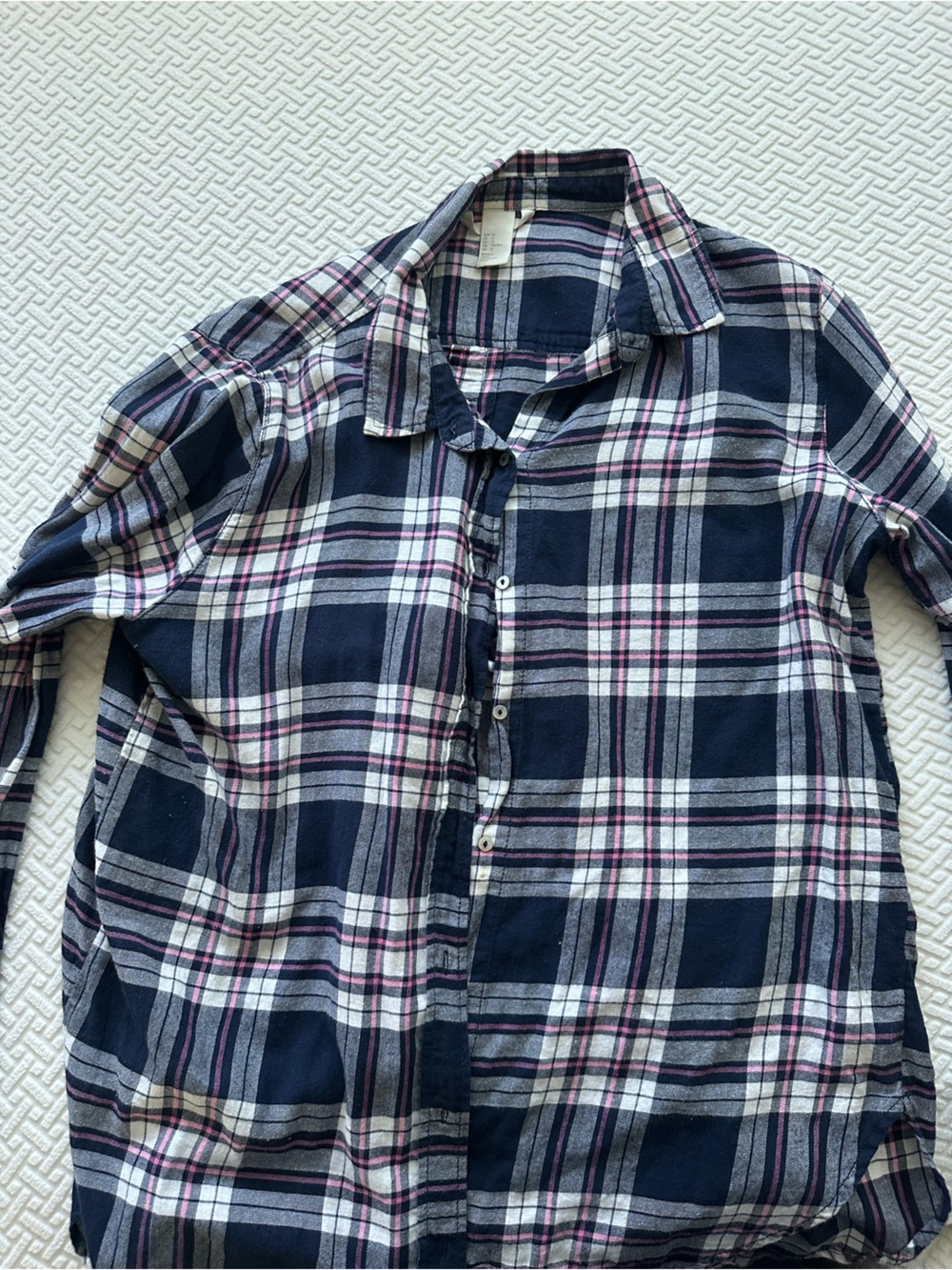 H&M Navy Plaid Shirt with Pink and White Stripes